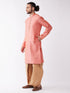 Vastramay Men's Pink And Rose Gold Silk Blend Kurta And Dhoti Set